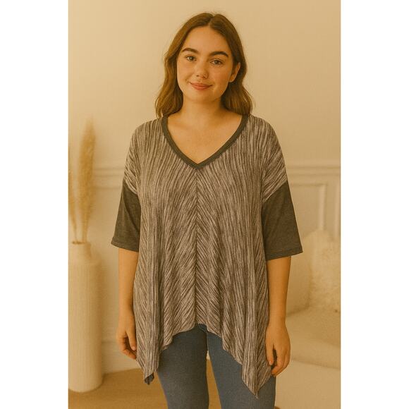 Splendid Oversized V-neck Tunic Tshirt Heathered Gray Large Cozy Lagenlook Fall - Picture 1 of 6